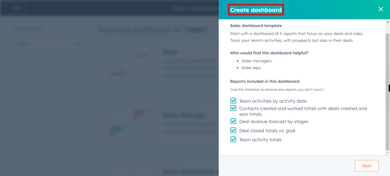 Create Dashboard | HubSpot