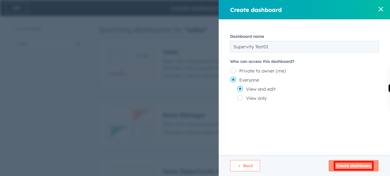 Create Dashboard | HubSpot