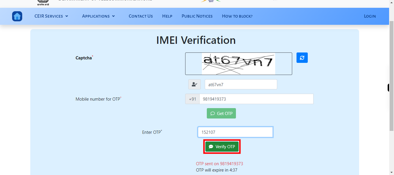 CEIR IMEI Verification