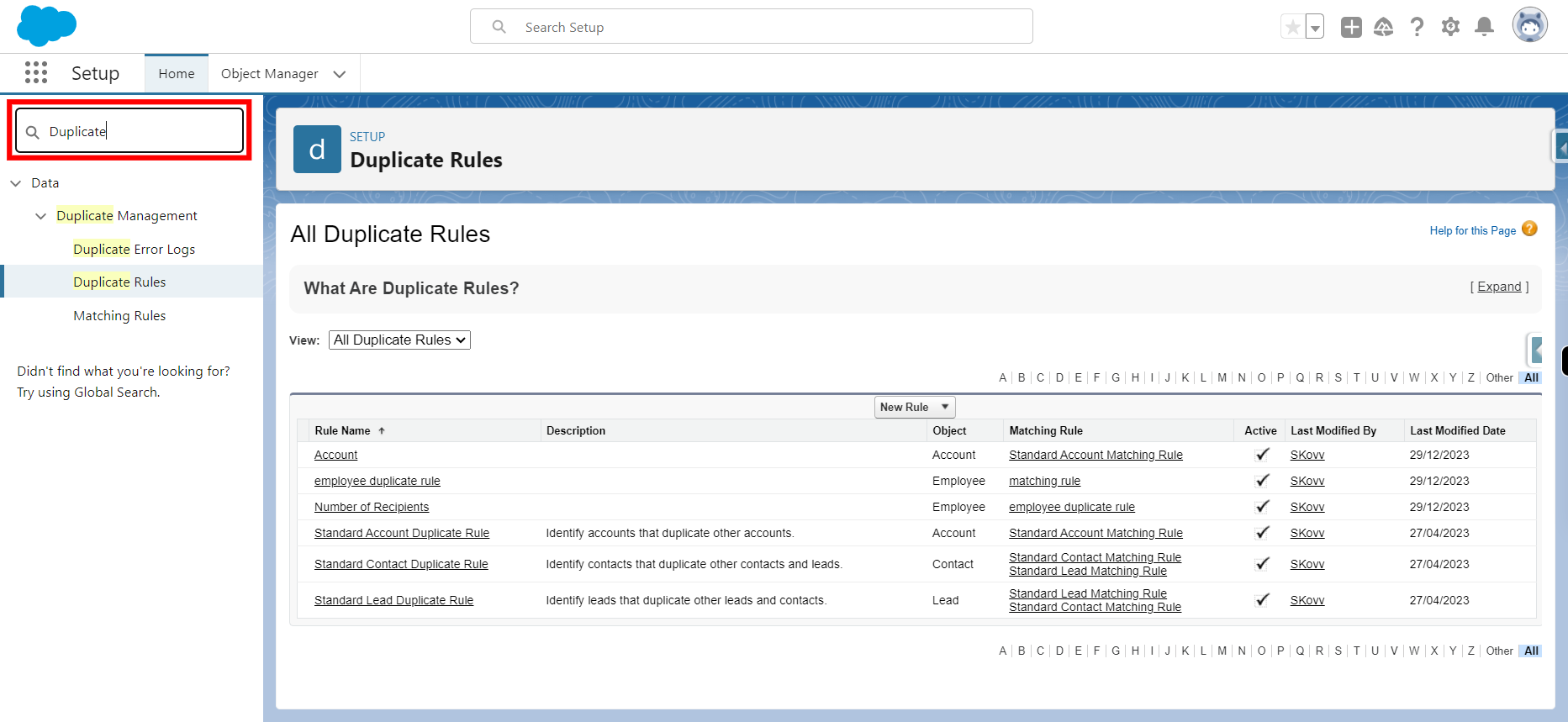 Duplicate Rules | Salesforce