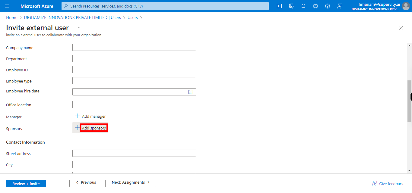 Invite external user - Microsoft Azure