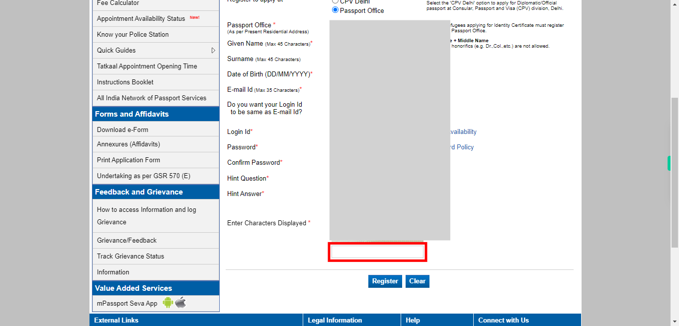 User Registration | Passport Seva