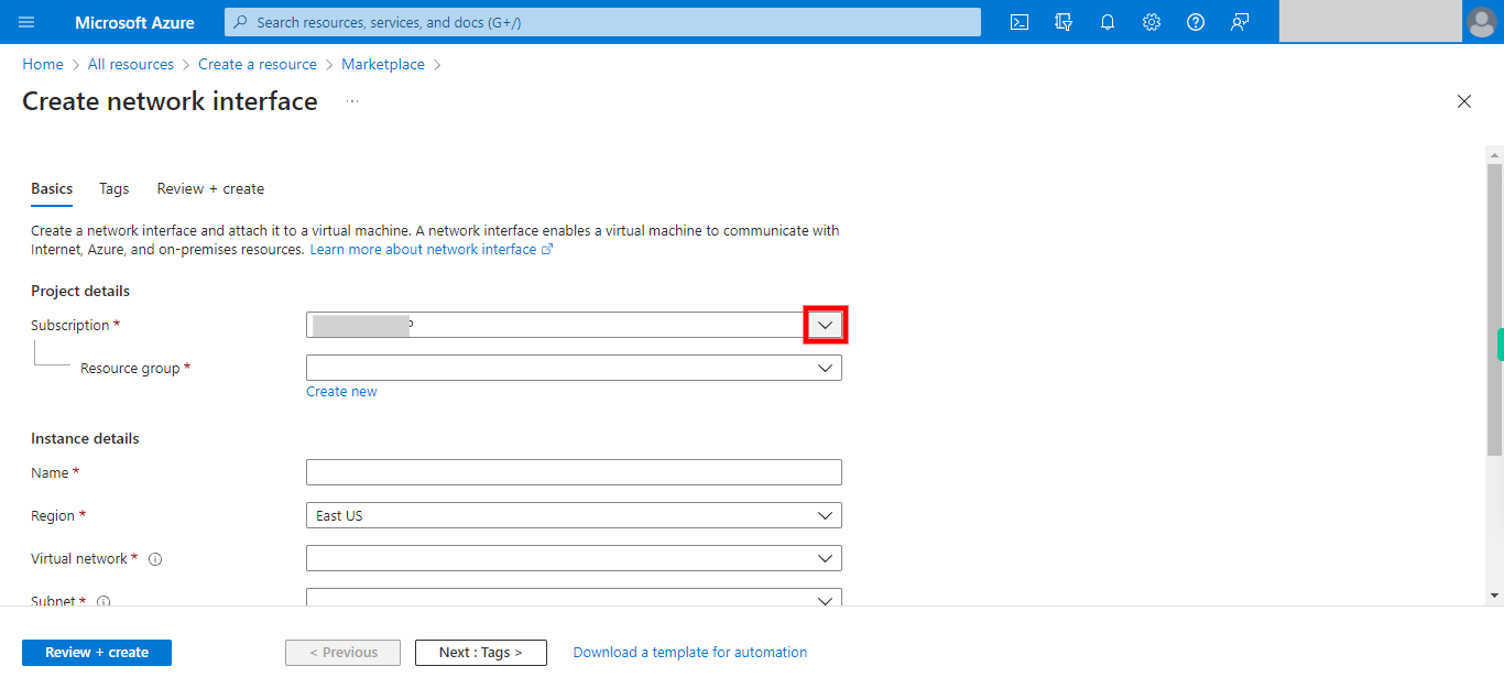 Create network interface - Microsoft Azure