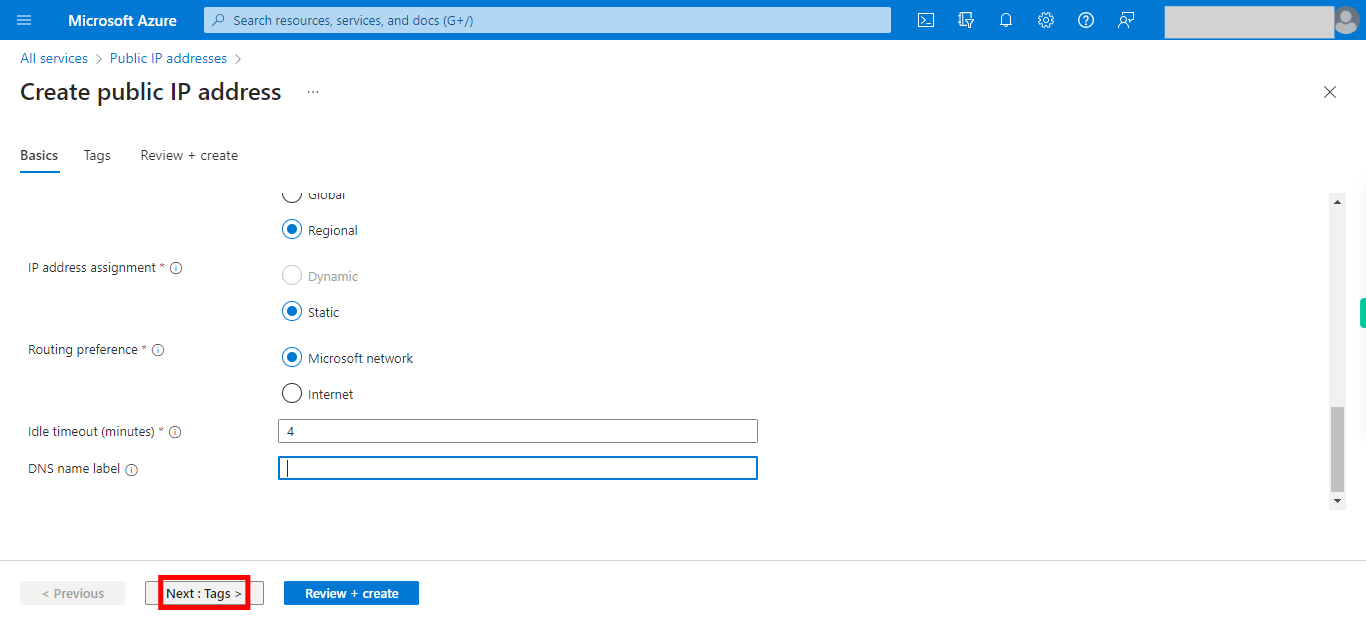 Create public IP address - Microsoft Azure