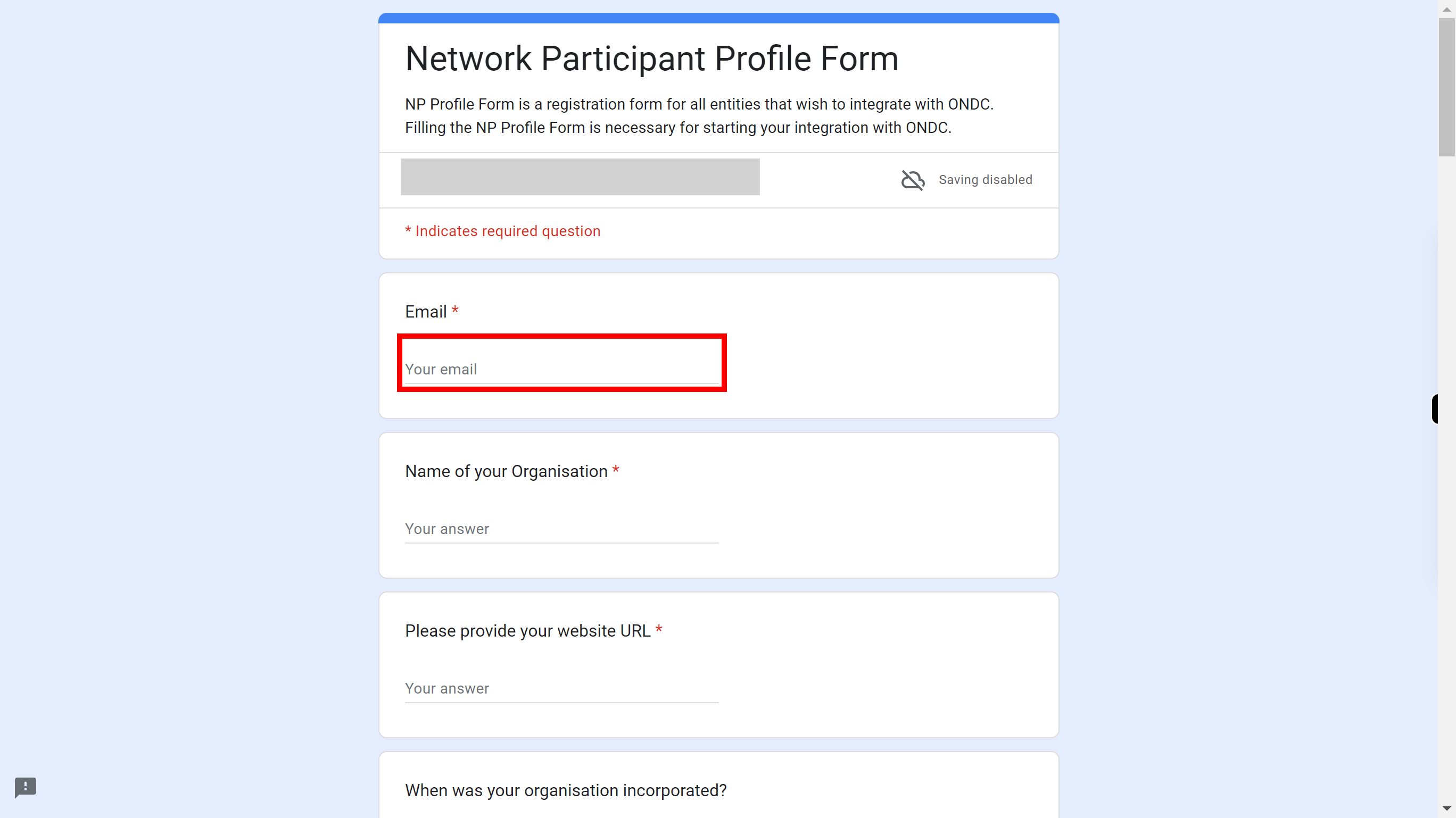 Network Participant Profile Form