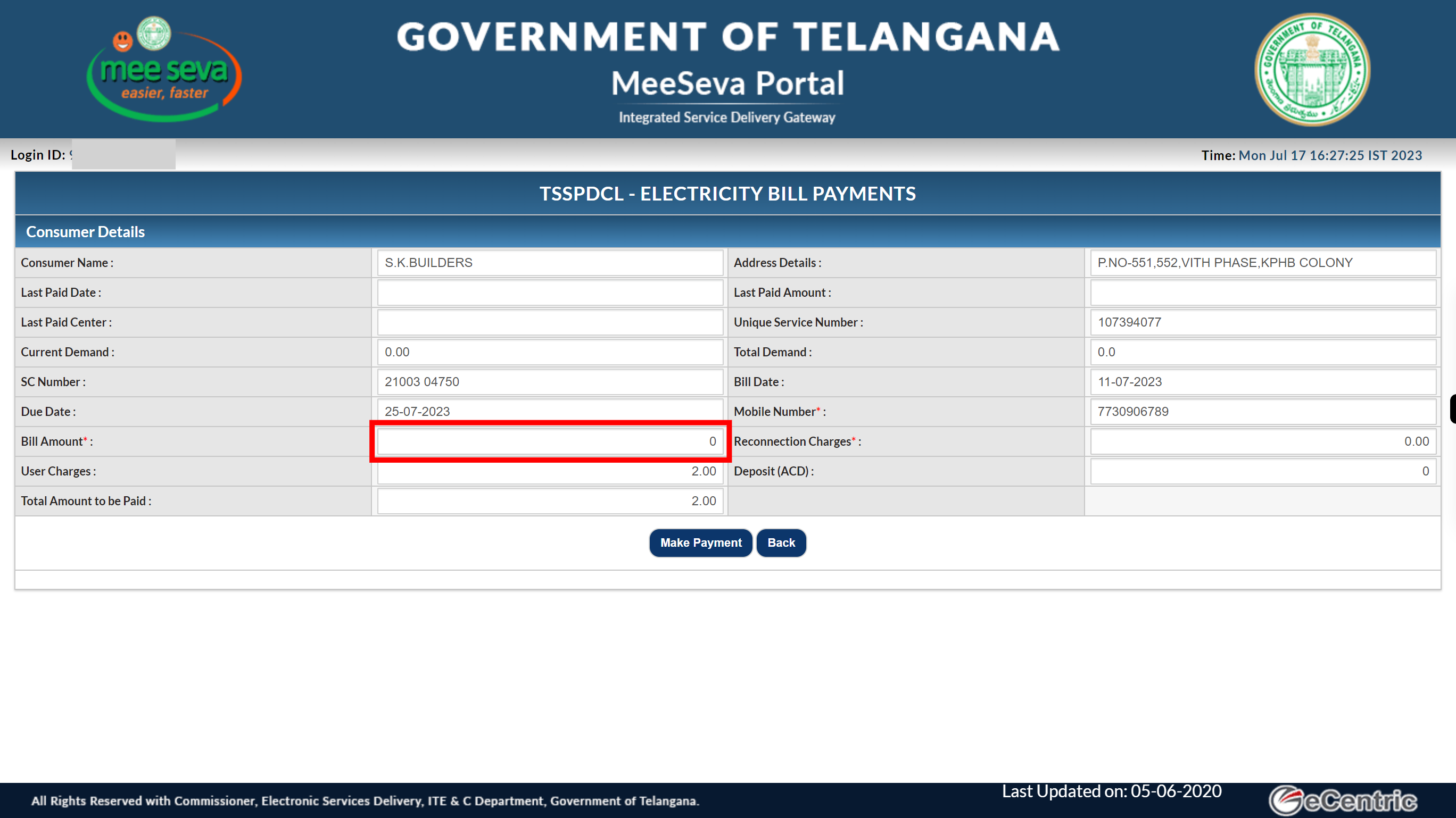 TSSPDCL - ELECTRICITY BILL PAYMENTS