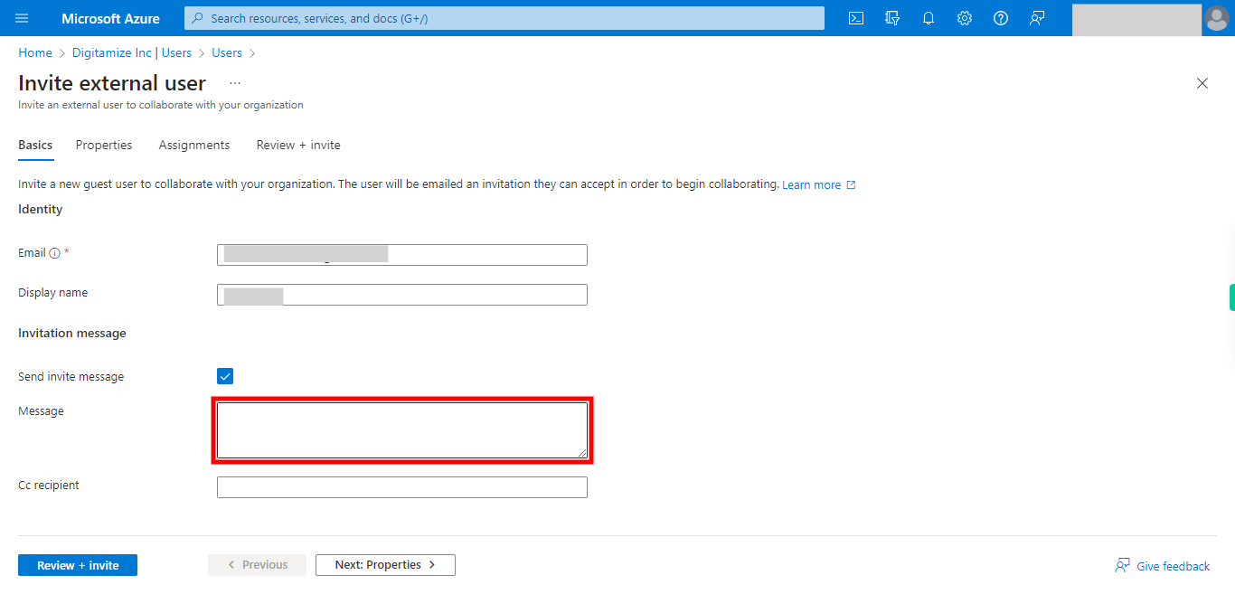 Invite external user - Microsoft Azure