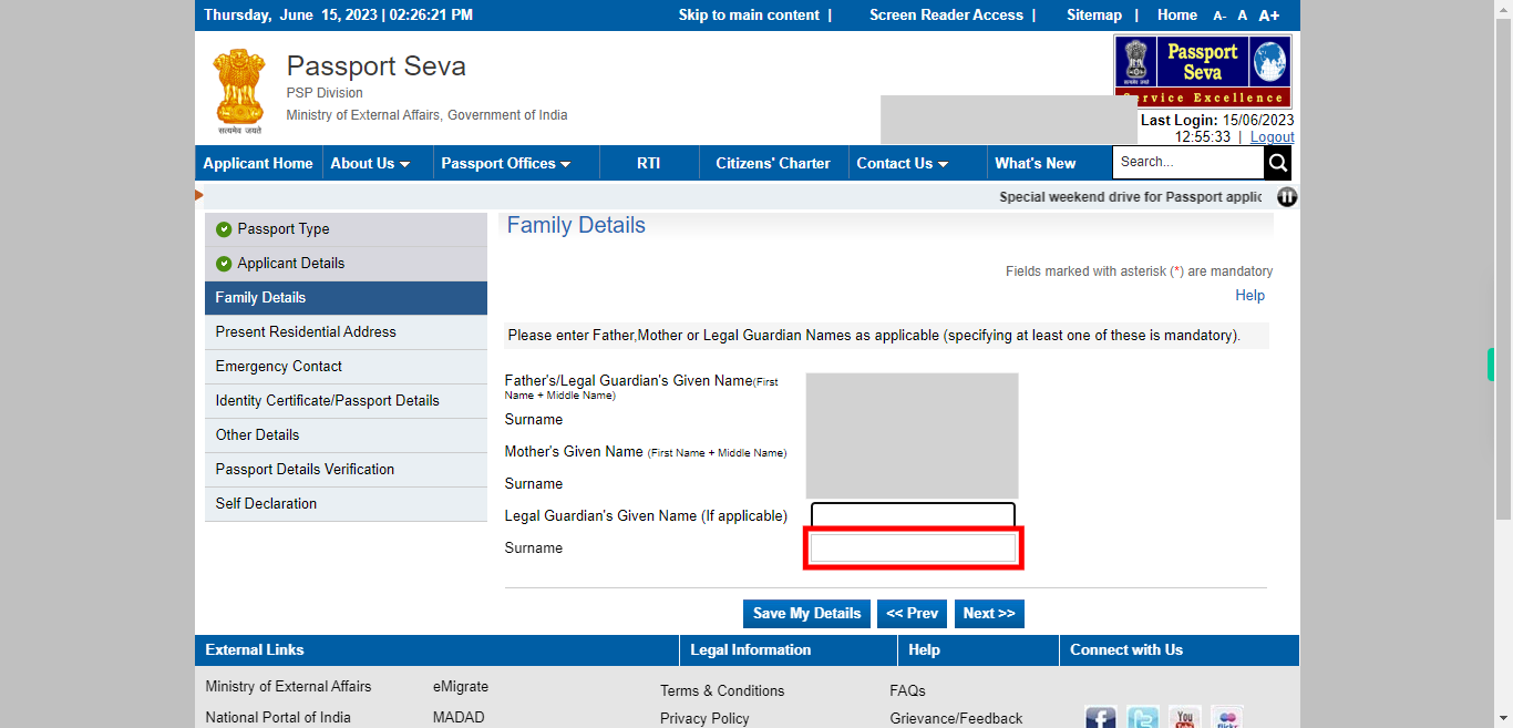 Family Details : Apply for Fresh Passport / Reissue of Passport | Passport Seva