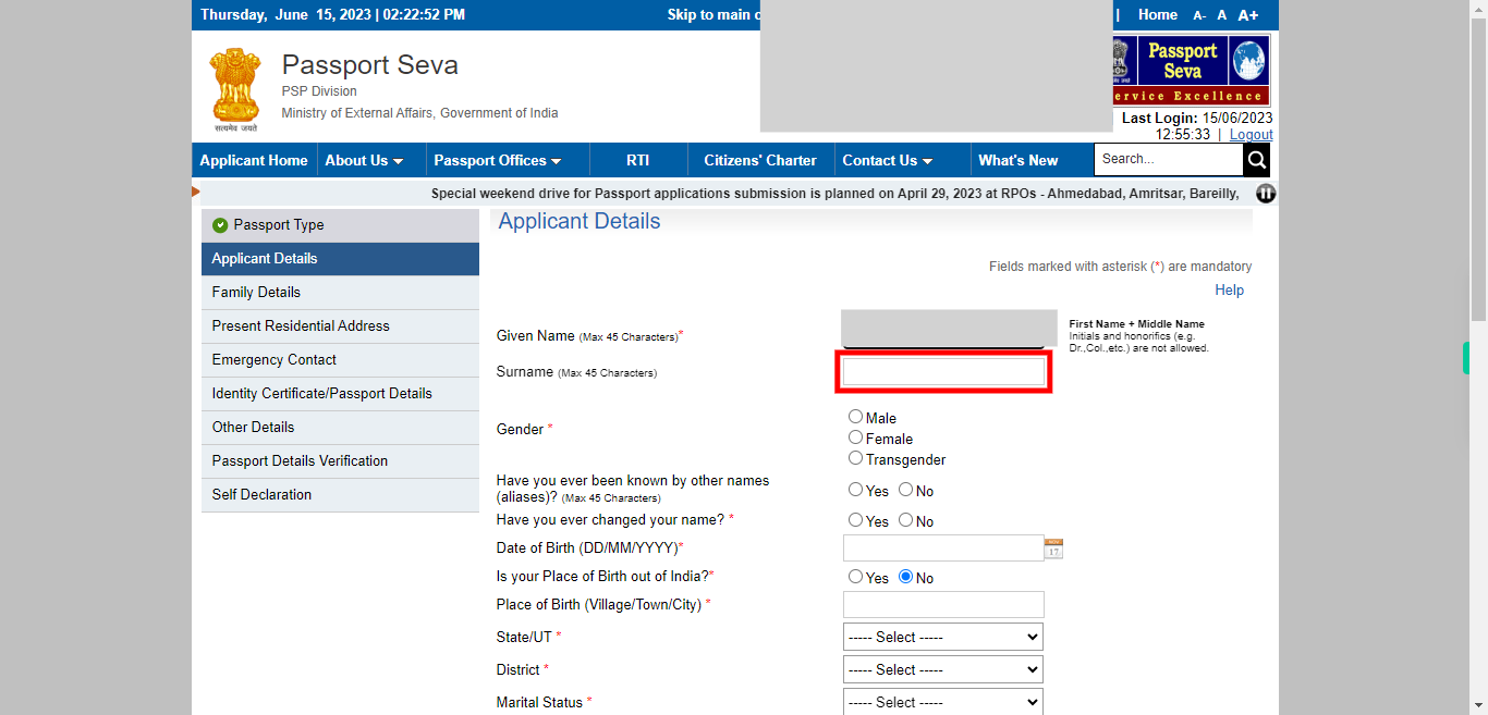 Applicant Details : Apply for Fresh Passport / Reissue of Passport | Passport Seva