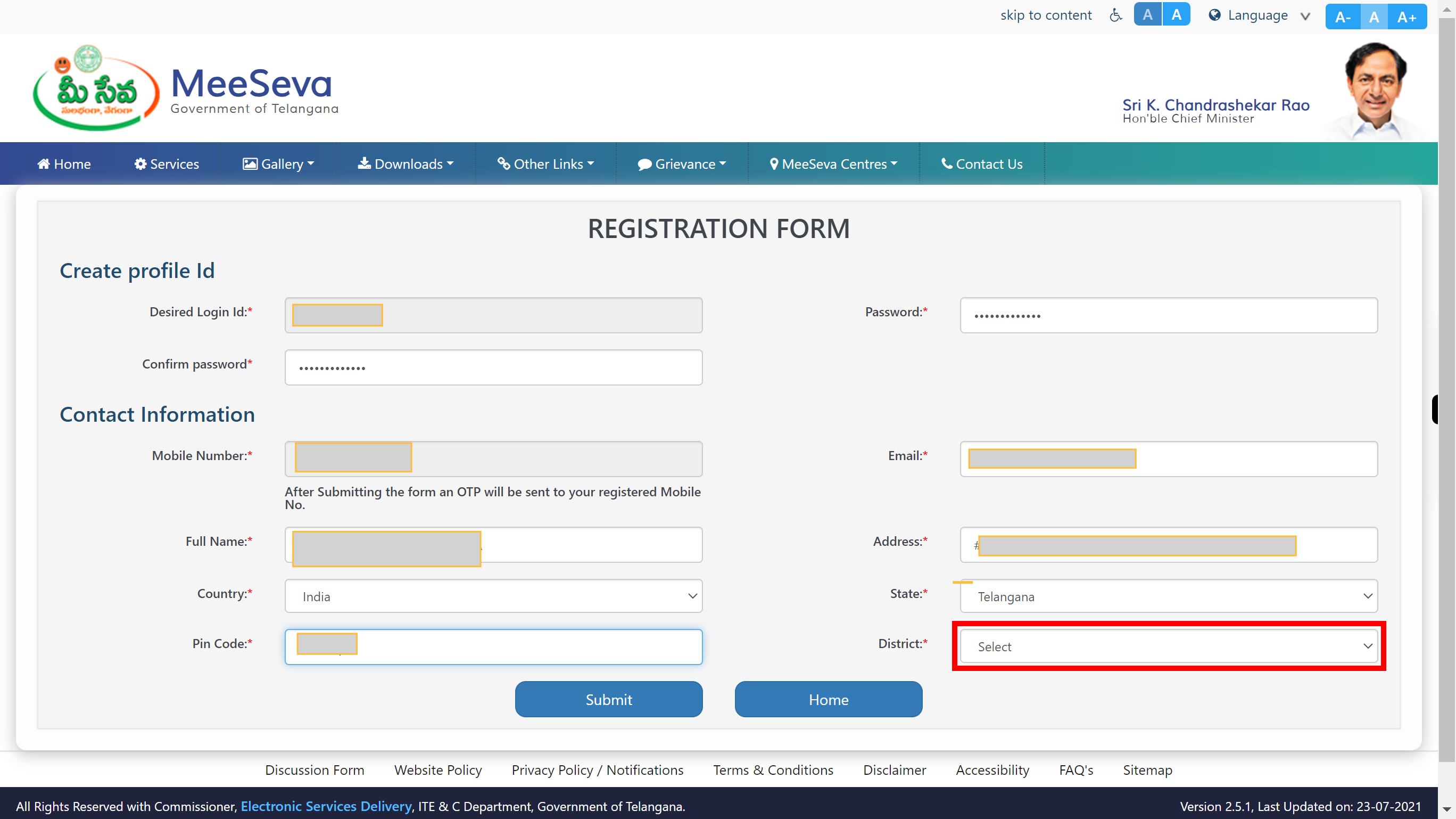 Welcome to Telangana MeeSeva Portal...