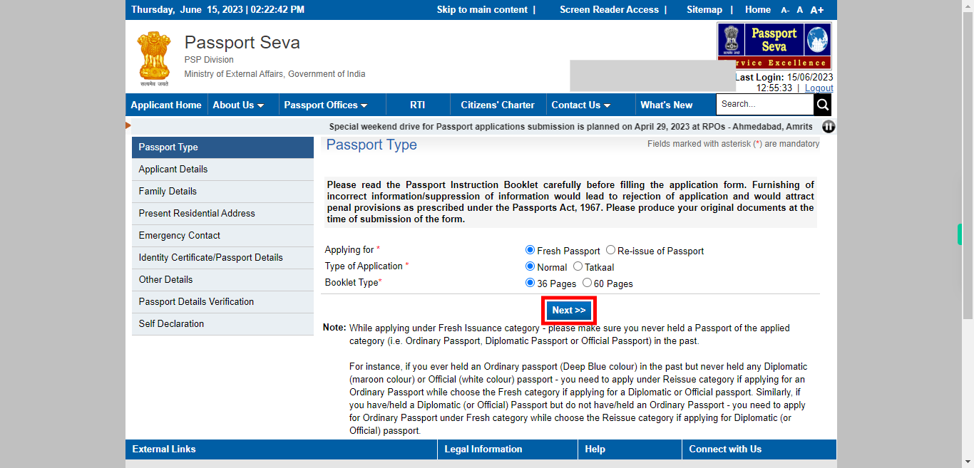 Passport Type : Apply for Fresh Passport / Reissue of Passport | Passport Seva