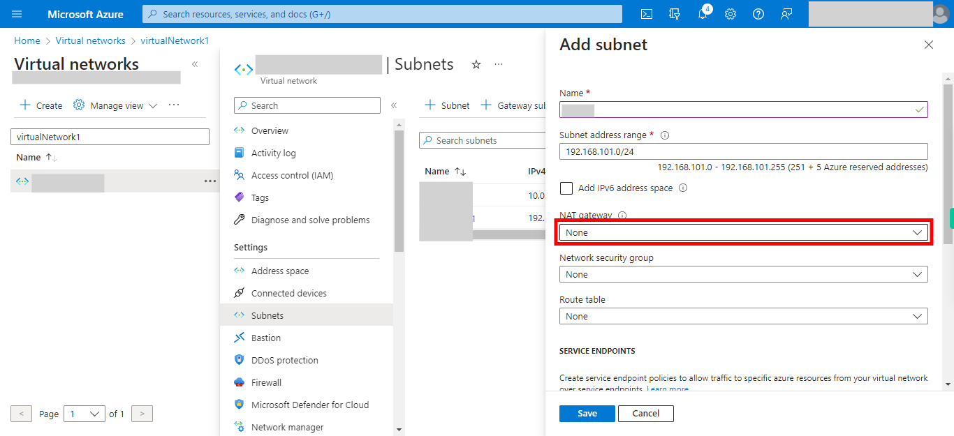 Add subnet - Microsoft Azure