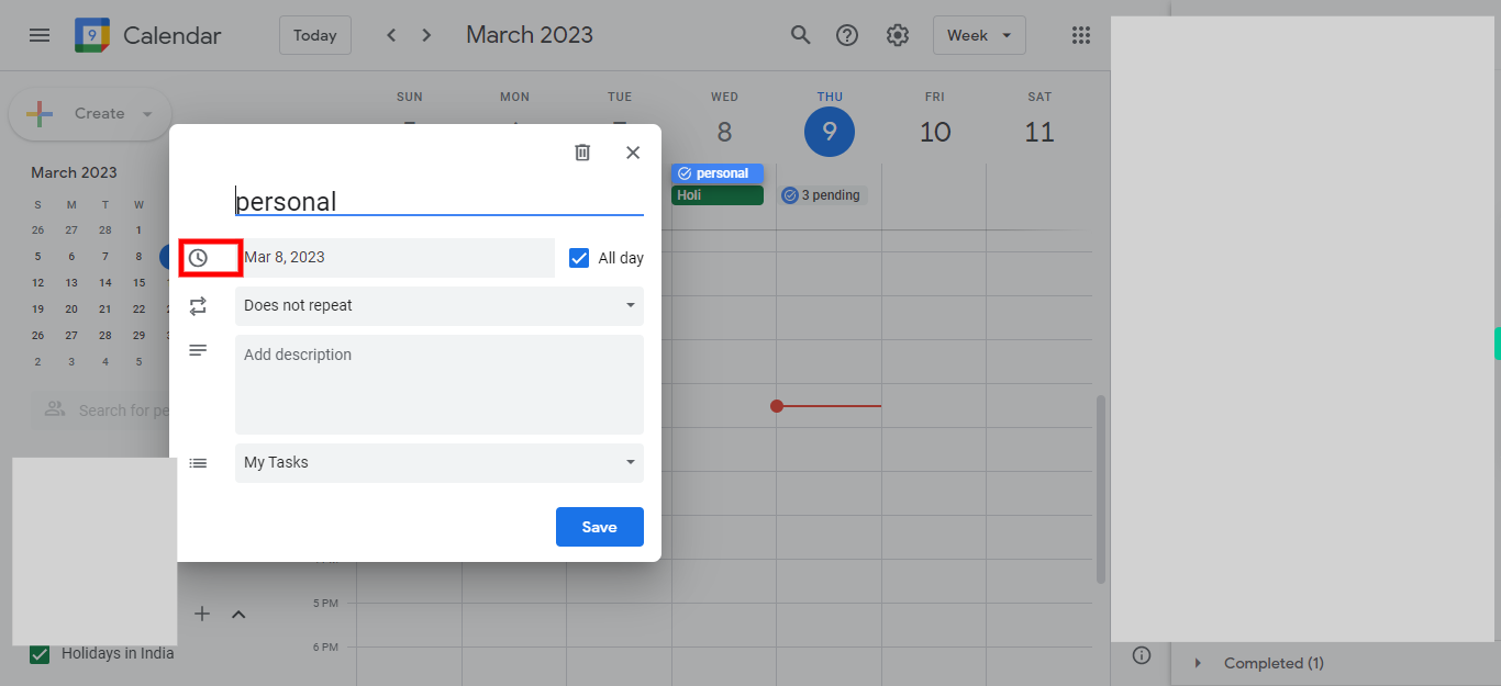 Google Calendar - Week of March 5, 2023