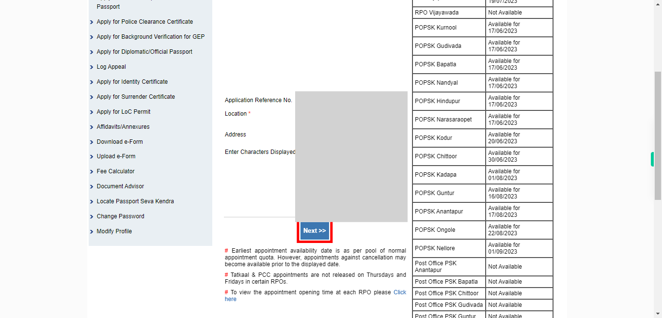 Appointment Slots | Passport Seva