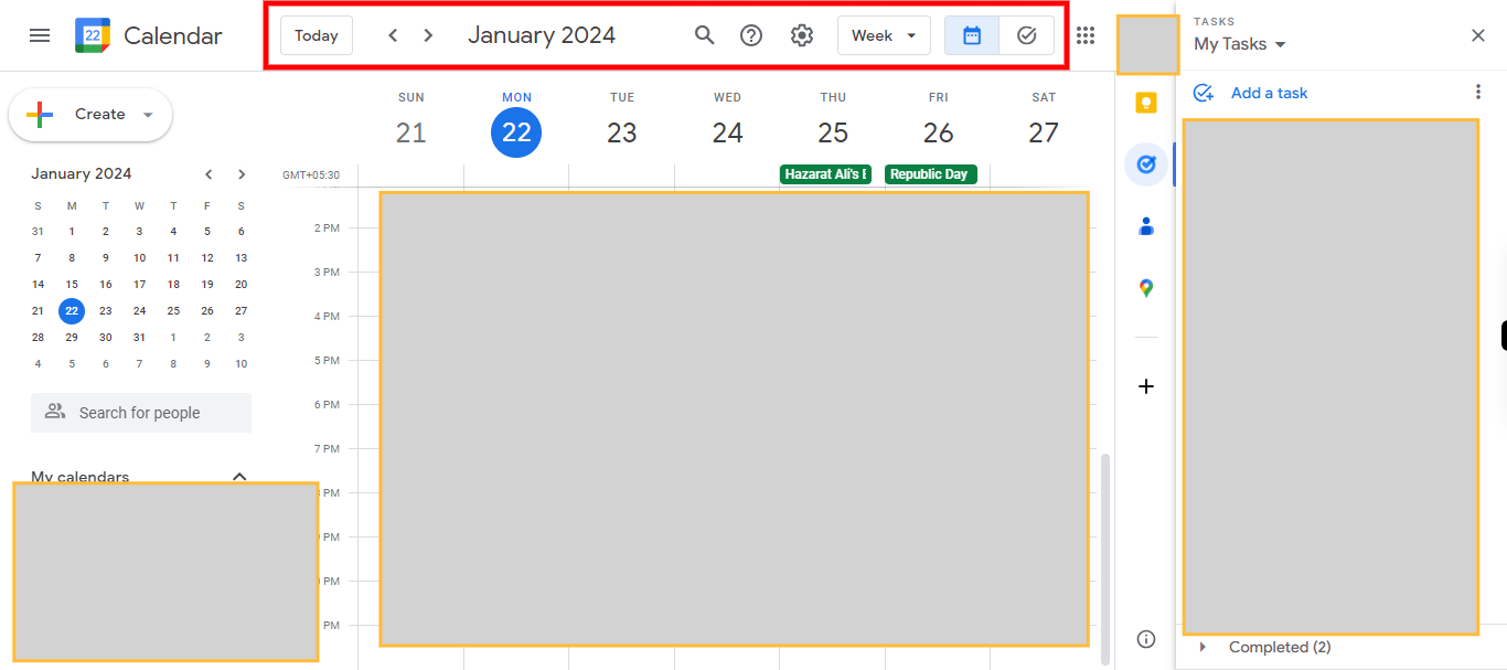 Google Calendar - Week of January 21, 2024