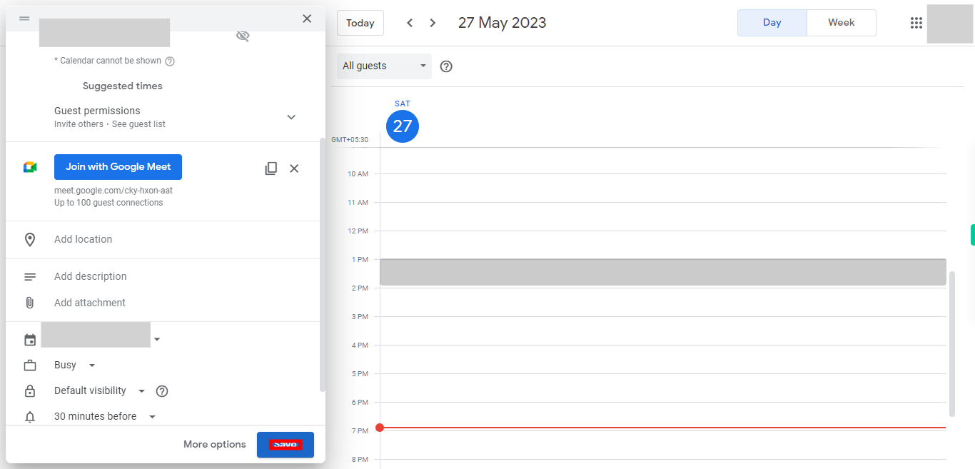 Google Calendar - Create event