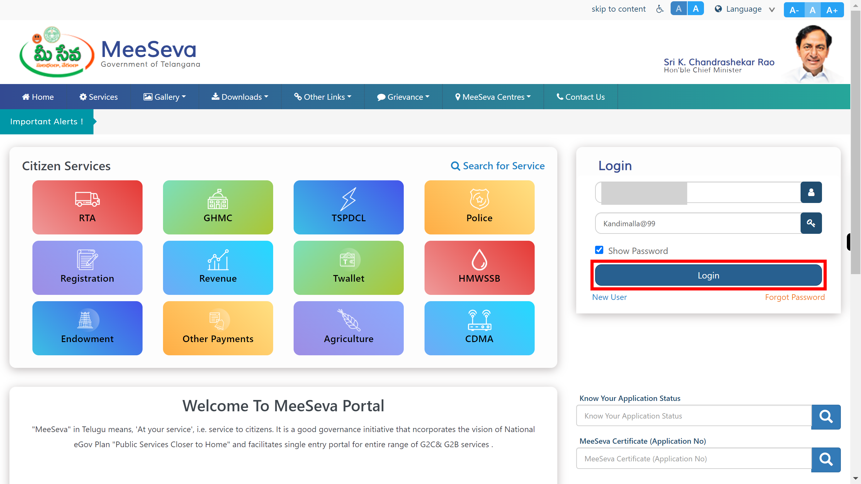 Welcome to Telangana MeeSeva Portal...