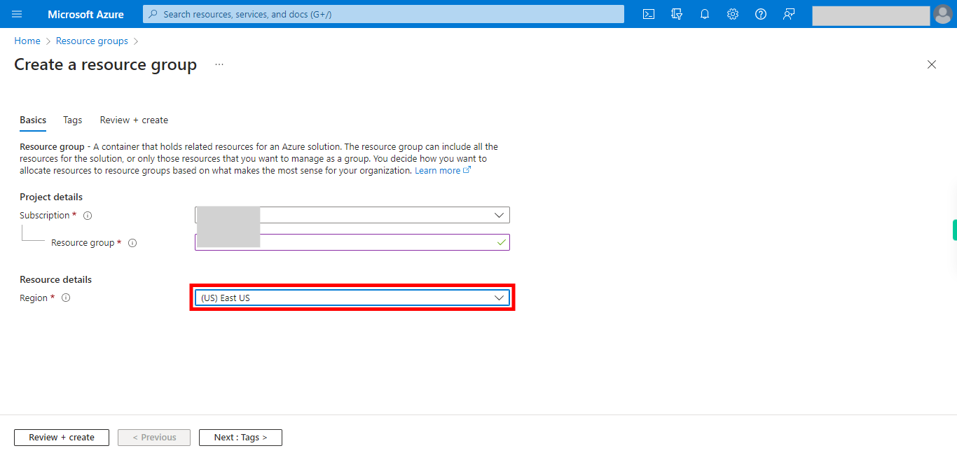 Create a resource group - Microsoft Azure