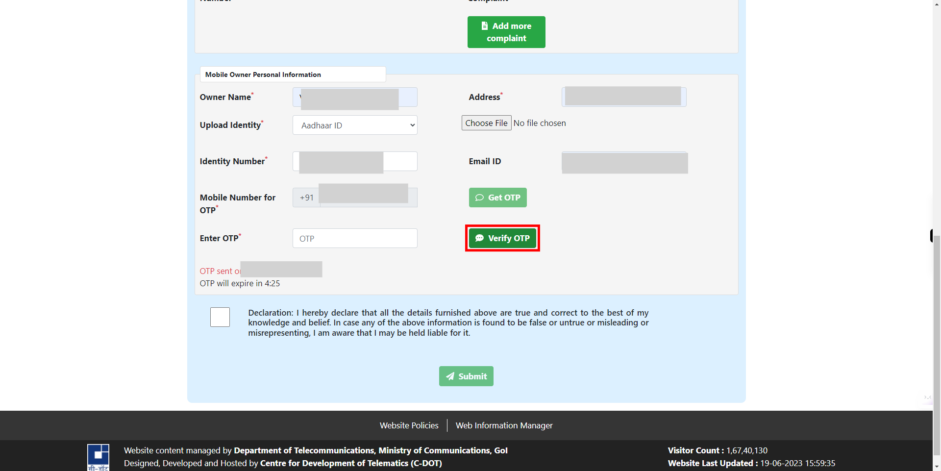 CEIR User Direct Request Blocking Form