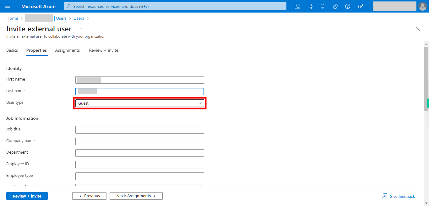 Invite external user - Microsoft Azure