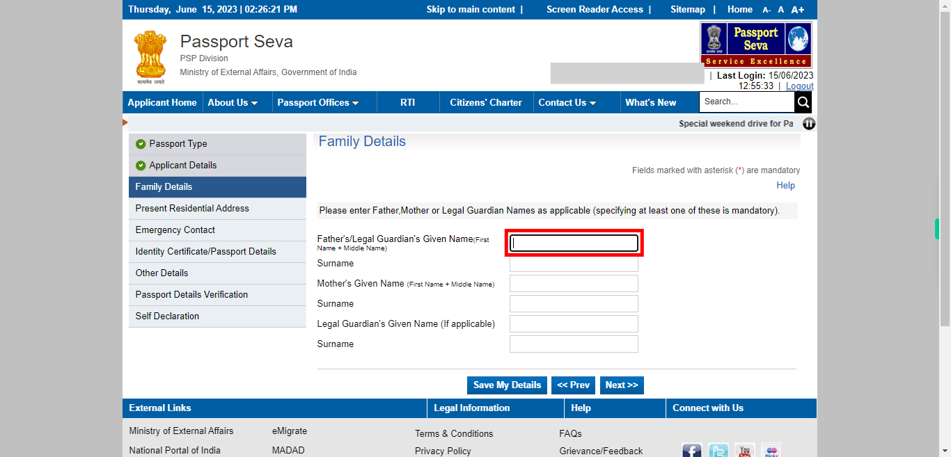 Family Details : Apply for Fresh Passport / Reissue of Passport | Passport Seva