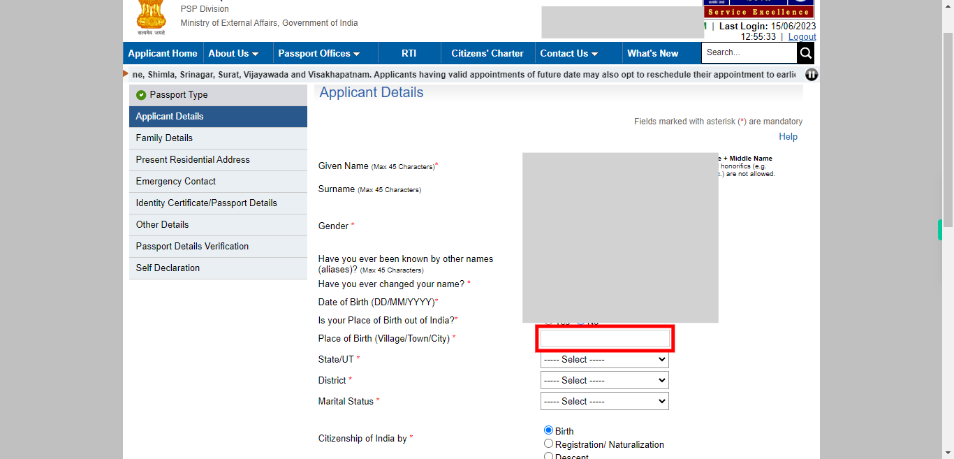 Applicant Details : Apply for Fresh Passport / Reissue of Passport | Passport Seva