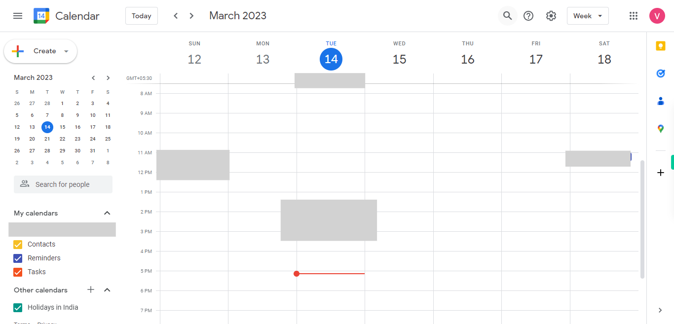 Google Calendar - Week of March 12, 2023