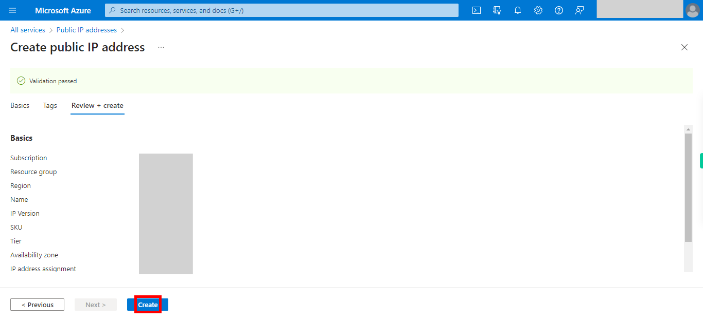 Create public IP address - Microsoft Azure