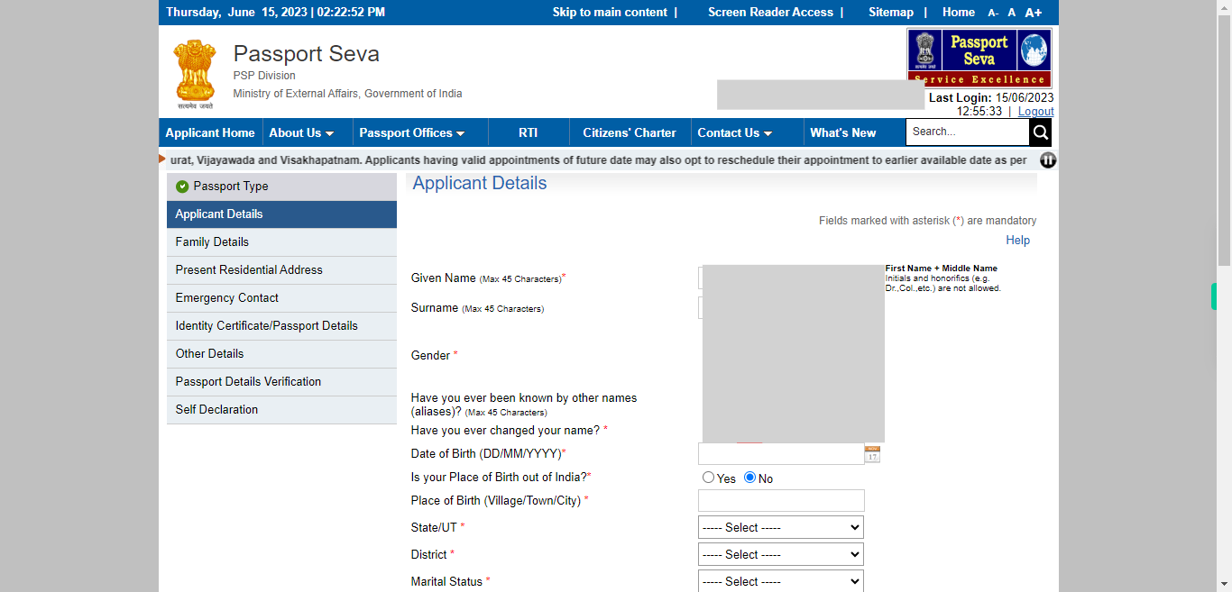 Applicant Details : Apply for Fresh Passport / Reissue of Passport | Passport Seva