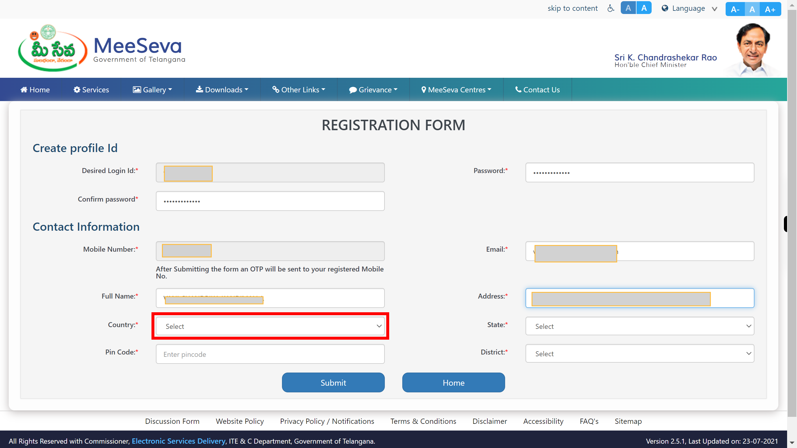 Welcome to Telangana MeeSeva Portal...