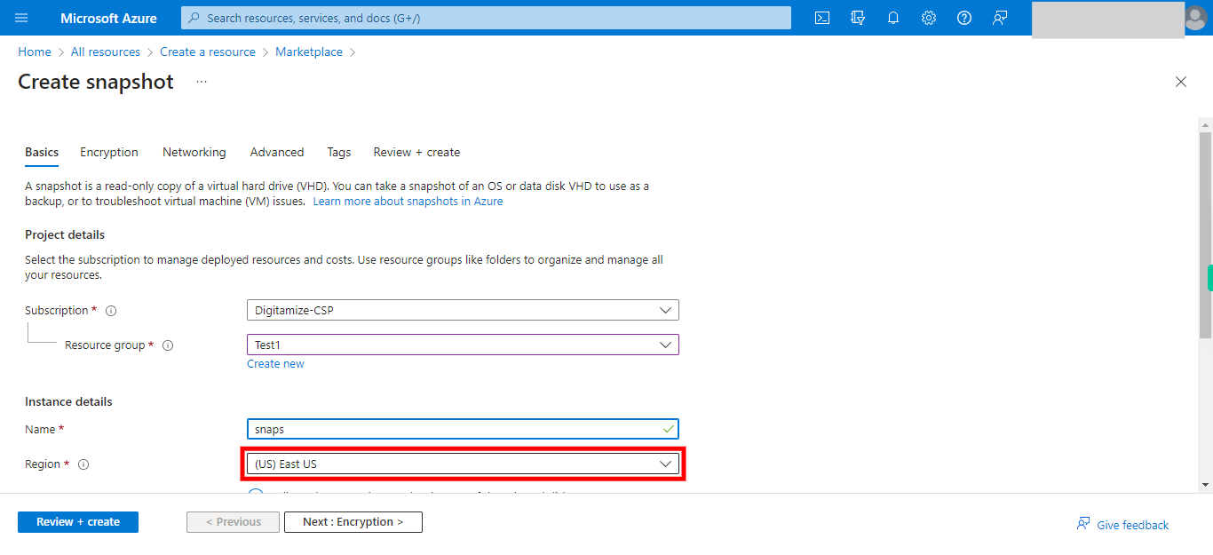 Create snapshot - Microsoft Azure