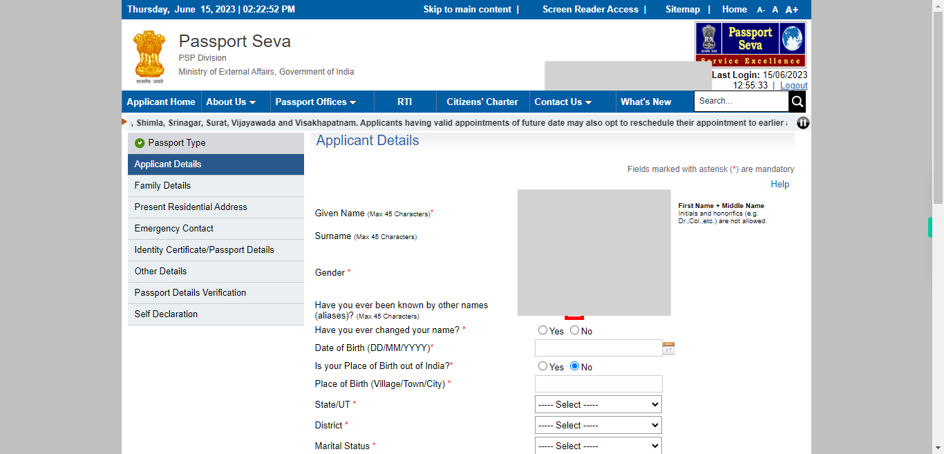 Applicant Details : Apply for Fresh Passport / Reissue of Passport | Passport Seva