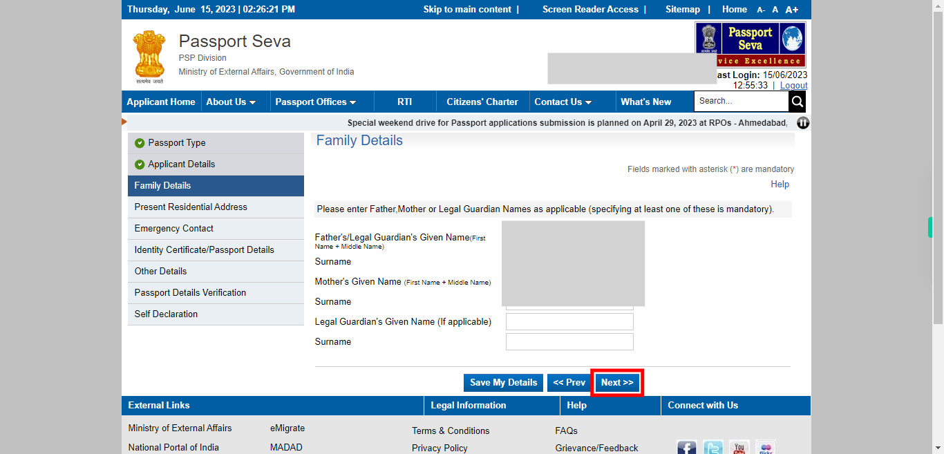 Family Details : Apply for Fresh Passport / Reissue of Passport | Passport Seva