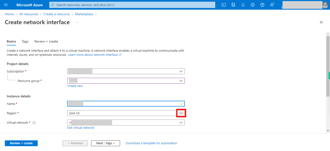 Create network interface - Microsoft Azure