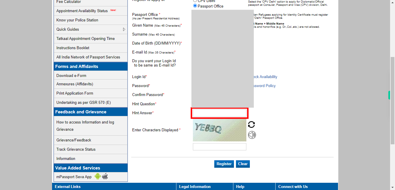 User Registration | Passport Seva