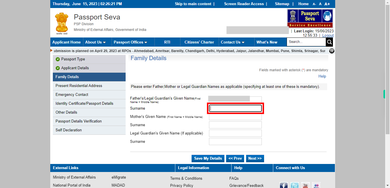 Family Details : Apply for Fresh Passport / Reissue of Passport | Passport Seva