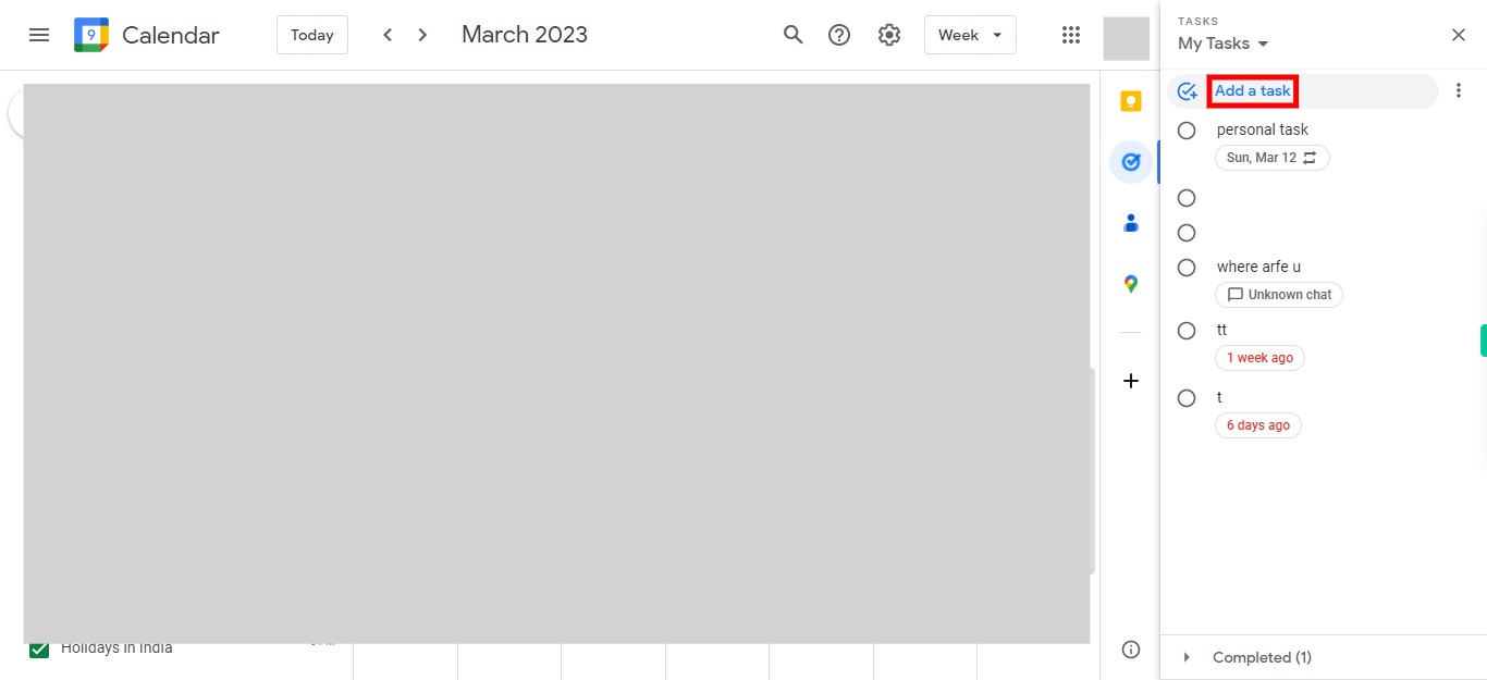 Google Calendar - Week of March 5, 2023