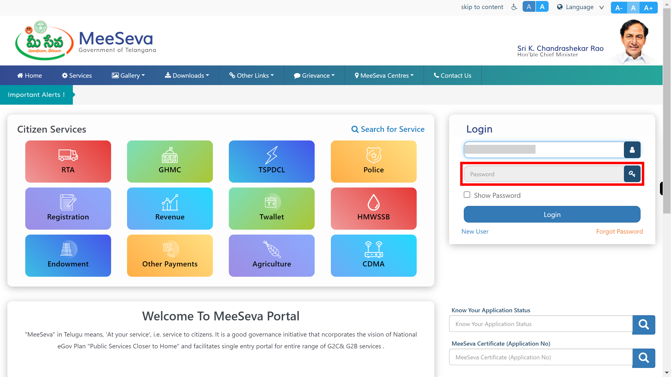 Welcome to Telangana MeeSeva Portal...