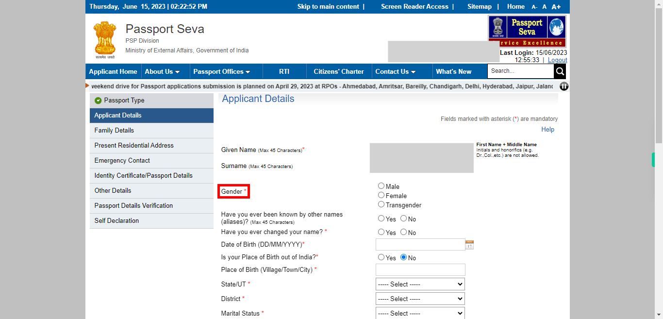 Applicant Details : Apply for Fresh Passport / Reissue of Passport | Passport Seva