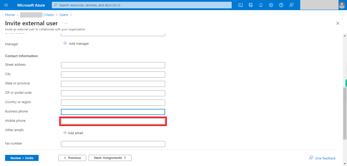 Invite external user - Microsoft Azure