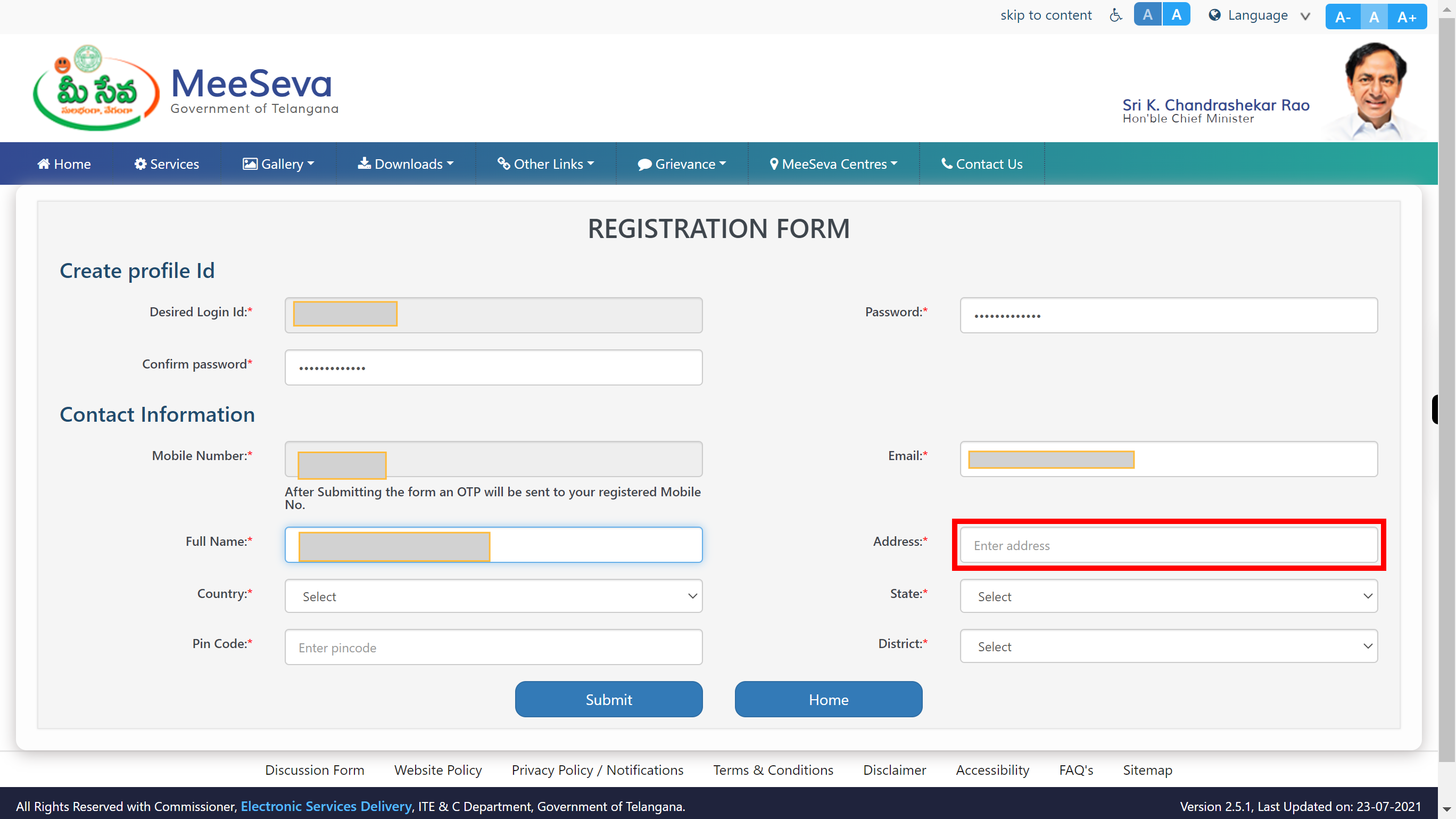 Welcome to Telangana MeeSeva Portal...