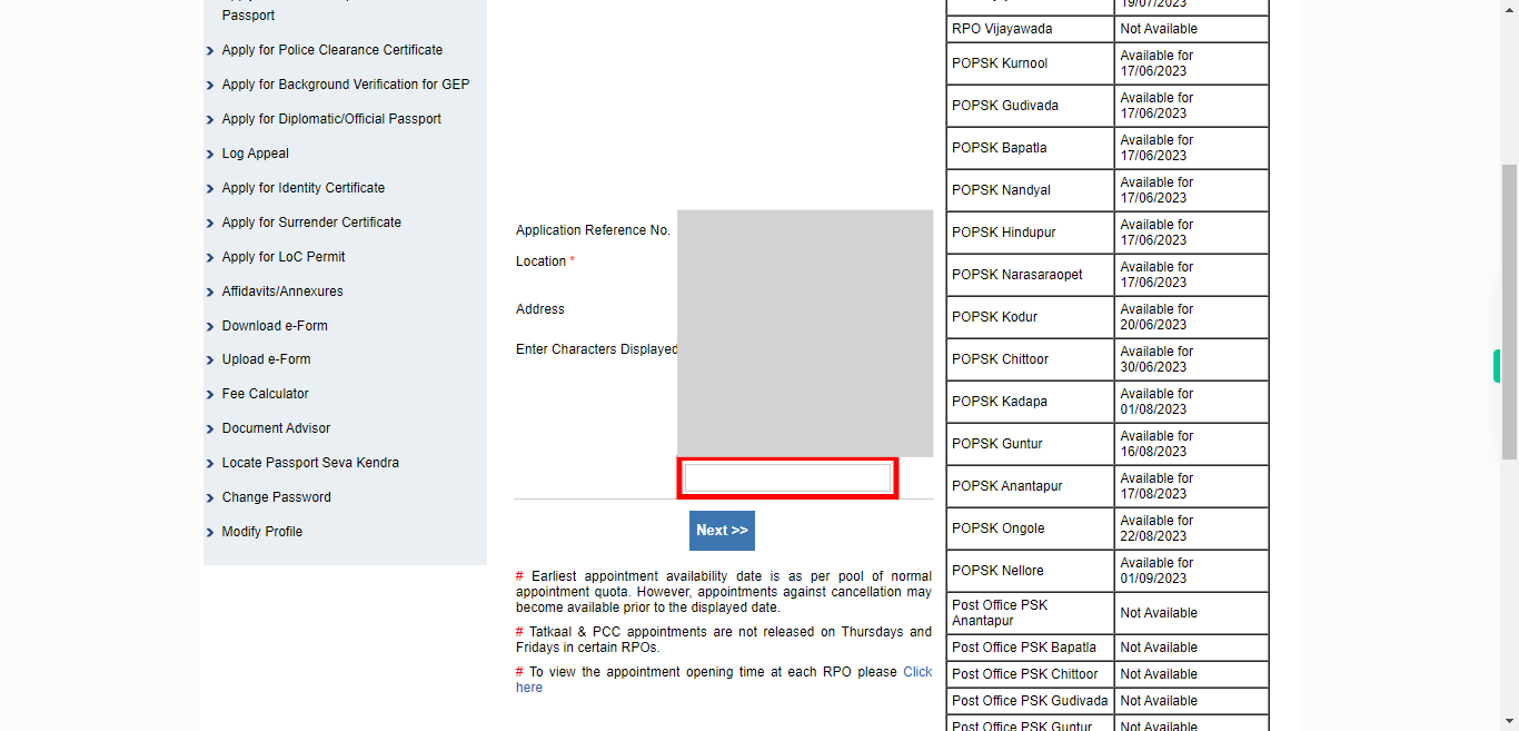 Appointment Slots | Passport Seva