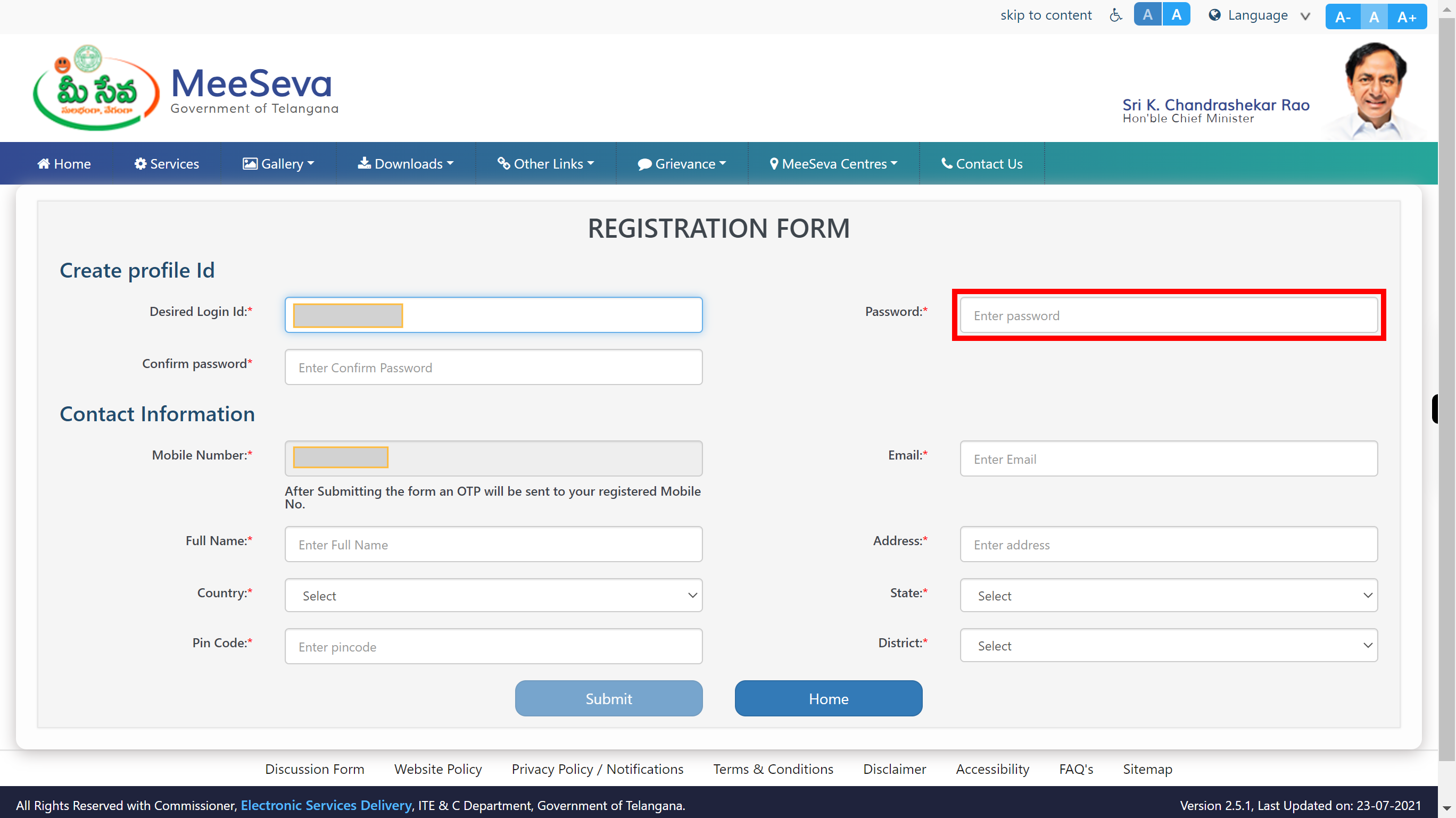 Welcome to Telangana MeeSeva Portal...