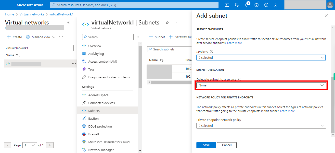 Add subnet - Microsoft Azure