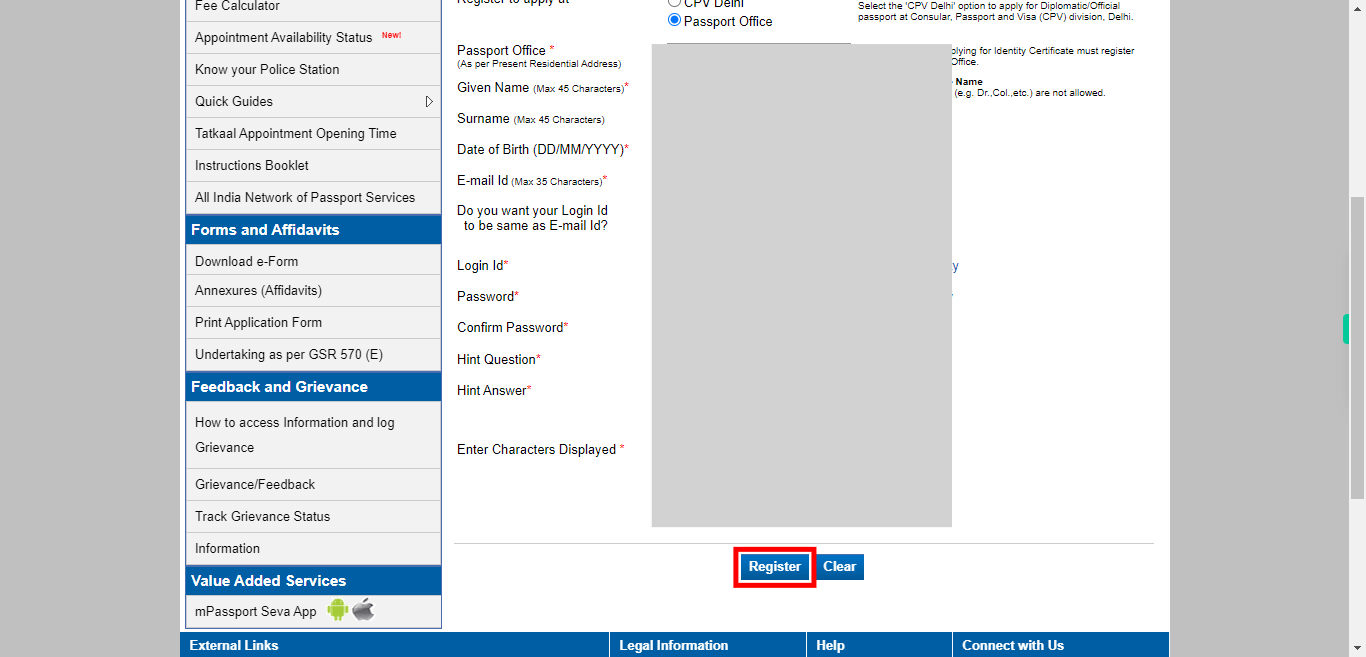 User Registration | Passport Seva