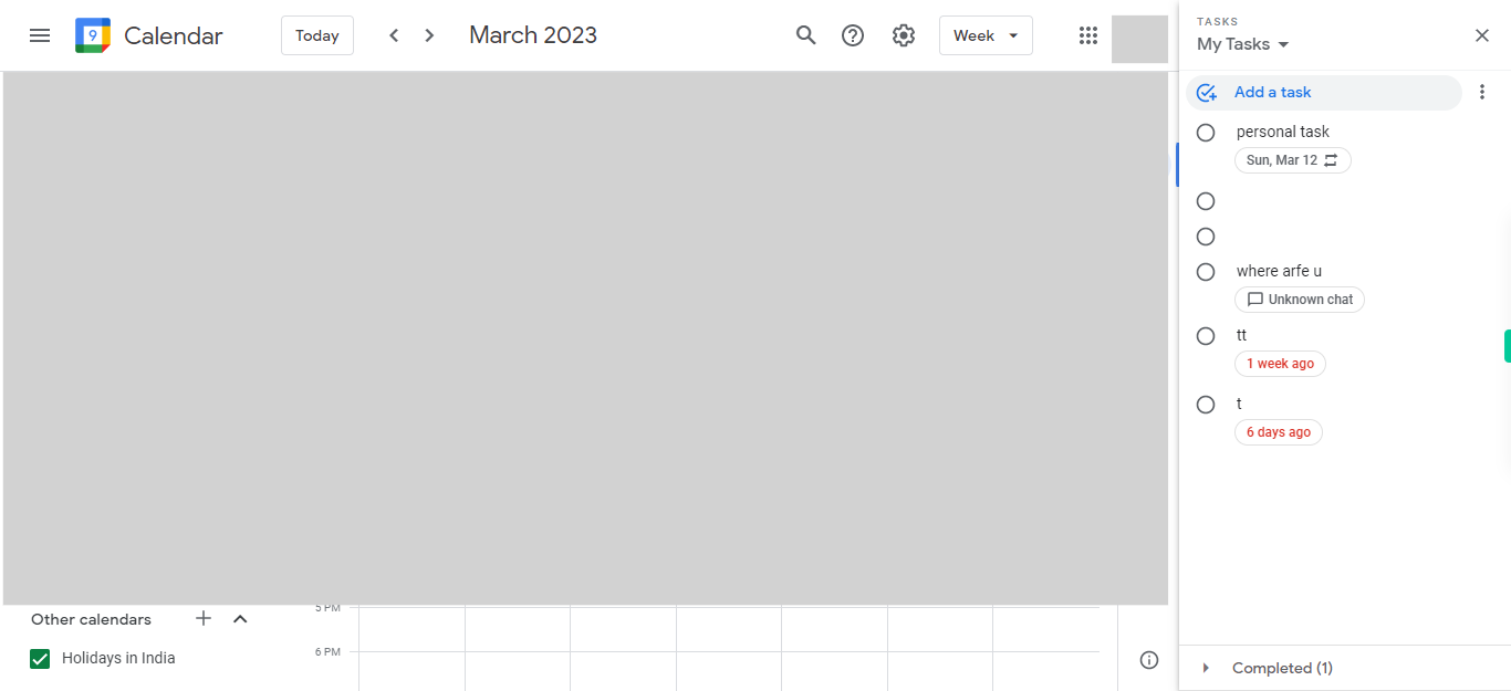 Google Calendar - Week of March 5, 2023