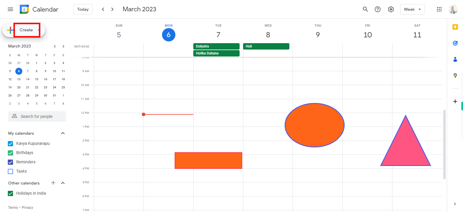 Google Calendar - Week of March 5, 2023