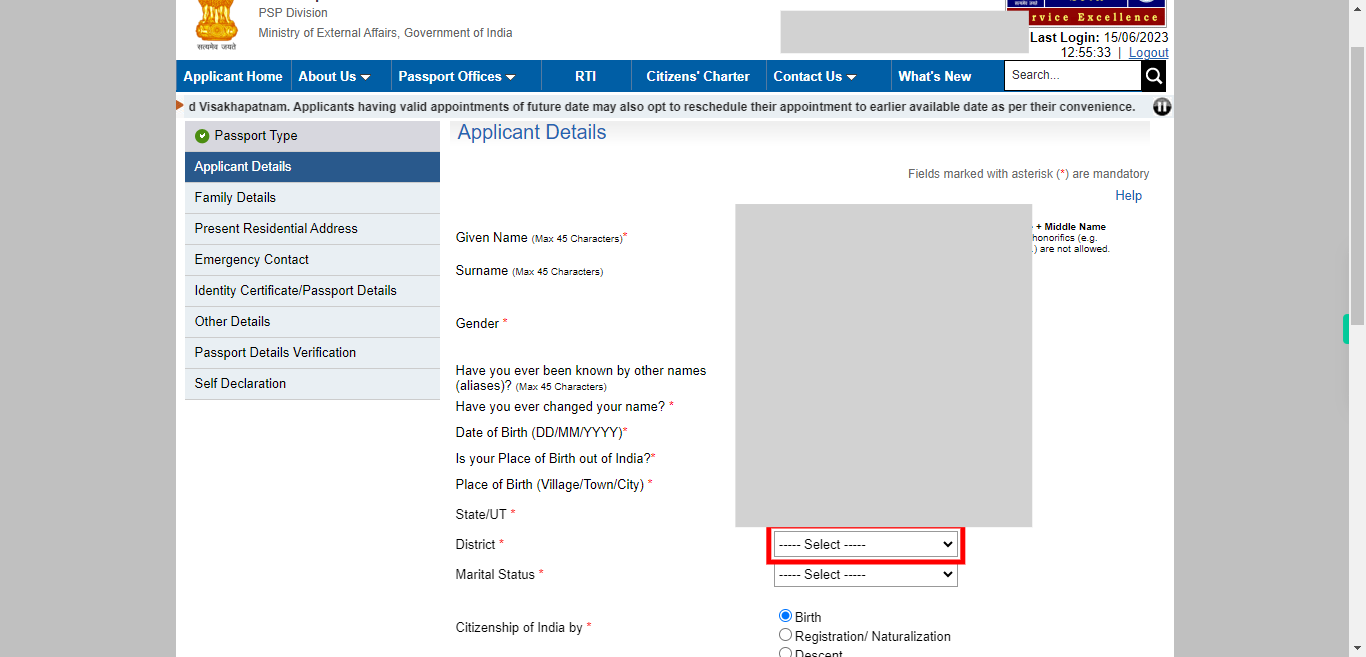 Applicant Details : Apply for Fresh Passport / Reissue of Passport | Passport Seva