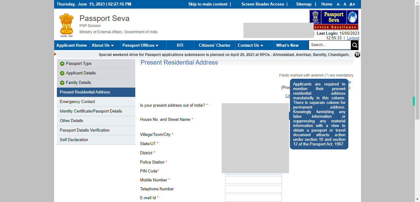 Present Address : Apply for Fresh Passport / Reissue of Passport | Passport Seva