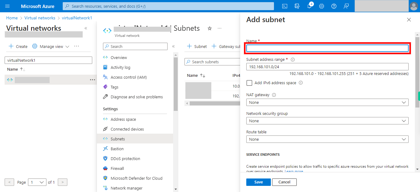 Add subnet - Microsoft Azure